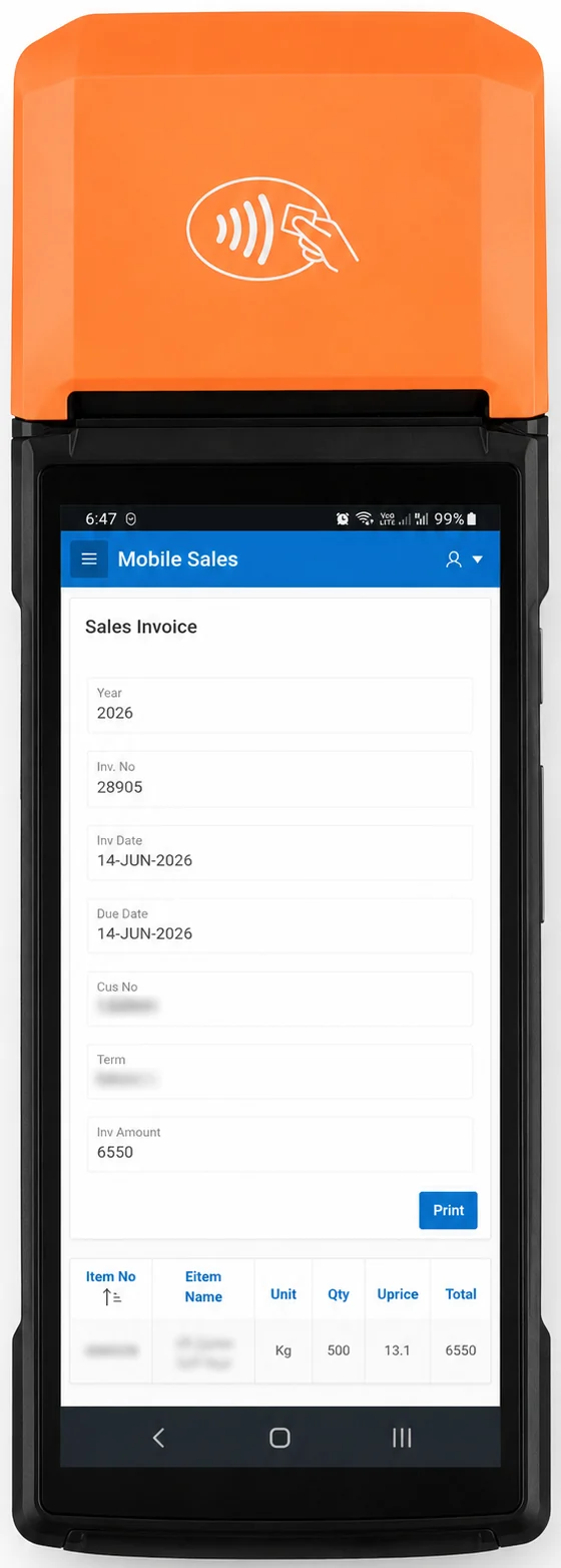 Mobile sales invoice device preview